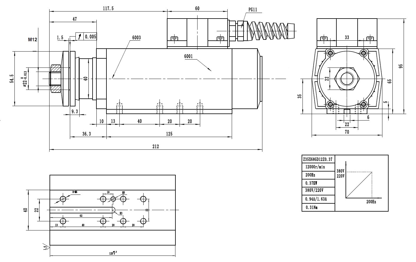Elektrowrzeciono Z35X68GD12Z0.37-1 0,37KW prawy