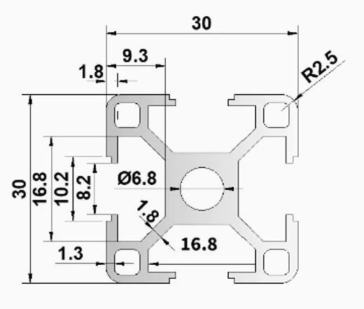 Profil aluminiowy 30x30 lekki rowek 8 - 1500mm