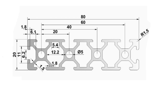 Profil aluminiowy 20x80 rowek 6 - 1500mm