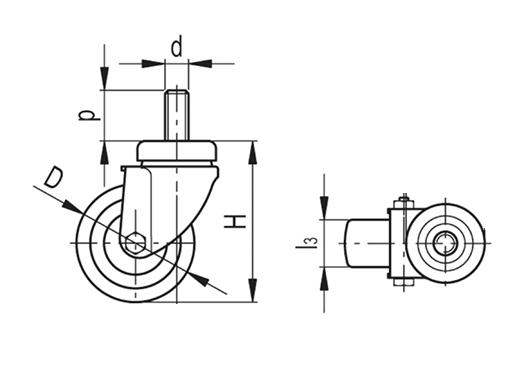 Kółko obrotowe fi 85mm gumowe z gwintowanym trzpieniem, nośność 60 kg N184085