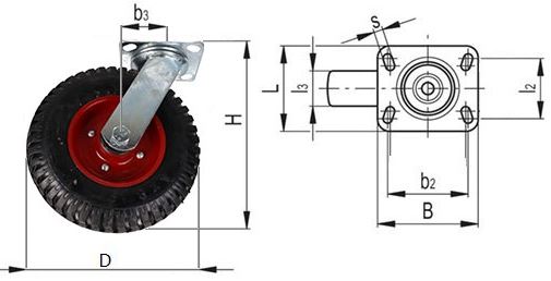 Kółko obrotowe fi 160mm gumowe z płytą montażową, nośność 150 kg 1102 - 160x50