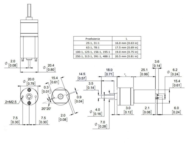Silnik 20Dx46L 488:1 6V 30RPM obustronny zamiennik Pololu 3473 Silnik 20Dx46L 488:1 6V 30RPM obustronny zamiennik Pololu 3473