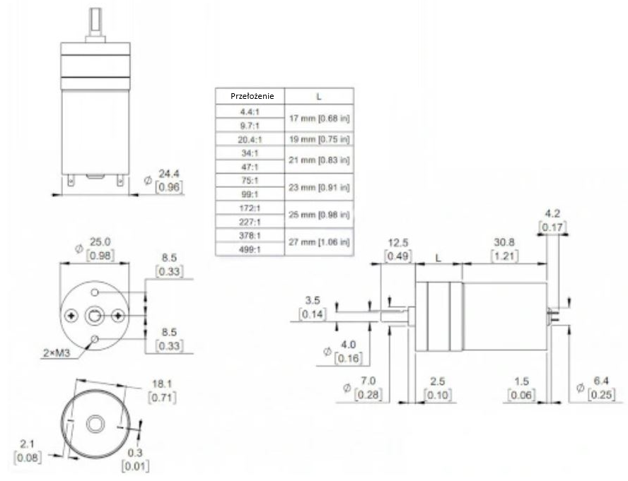 Silnik 25Dx54L 75:1 6V 130RPM zamienniki Pololu 1575 Silnik 25Dx54L 75:1 6V 130RPM zamienniki Pololu 1575