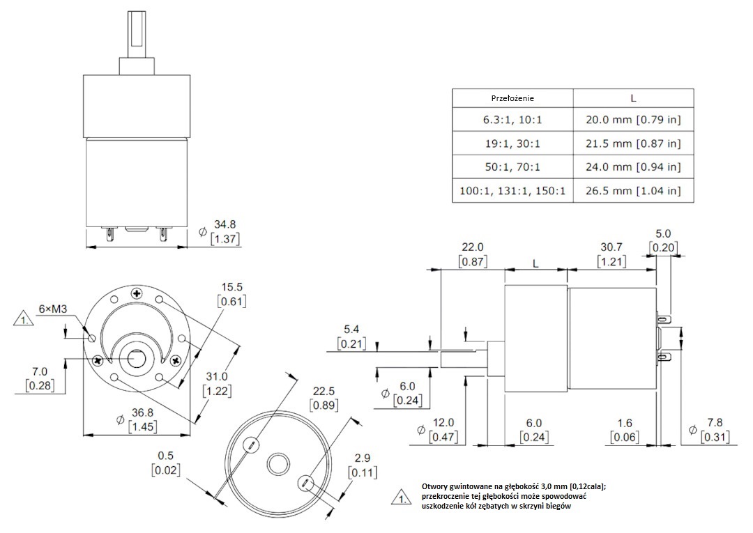Silnik 37Dx57L z przekładnią 100:1 12V 100RPM -zamiennik Pololu 4745 Silnik 37Dx57L z przekładnią 100:1 12V 100RPM -zamiennik Pololu 4745