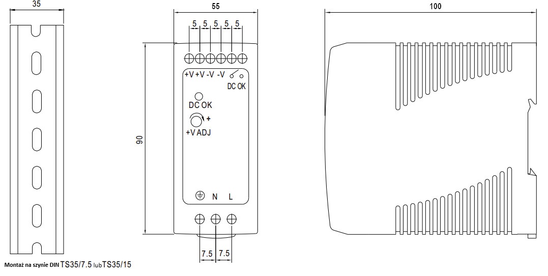 Zasilacz impulsowy MDR-100-24 24V 4A Zasilacz impulsowy MDR-100-24 24V 4A