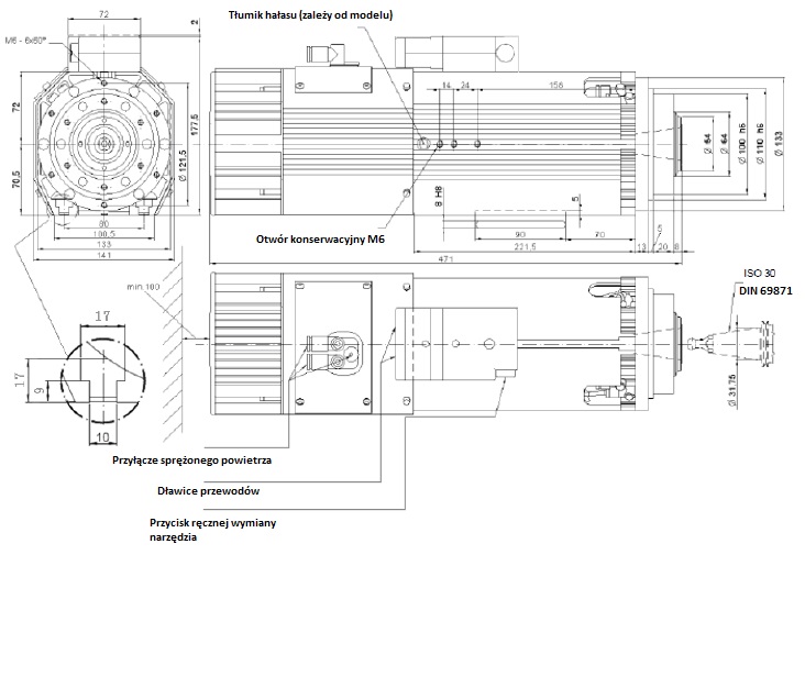 Elektrowrzeciono GDZ143x133 9kW 380V 24000rpm 400Hz ISO30 Elektrowrzeciono GDZ143x133 9kW 380V 24000rpm 400Hz ISO30