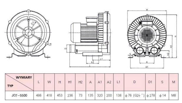 Wentylator bocznokanałowy JQT-5500S 5.5kW 400V 50Hz Wentylator bocznokanałowy JQT-5500S 5.5kW 400V 50Hz