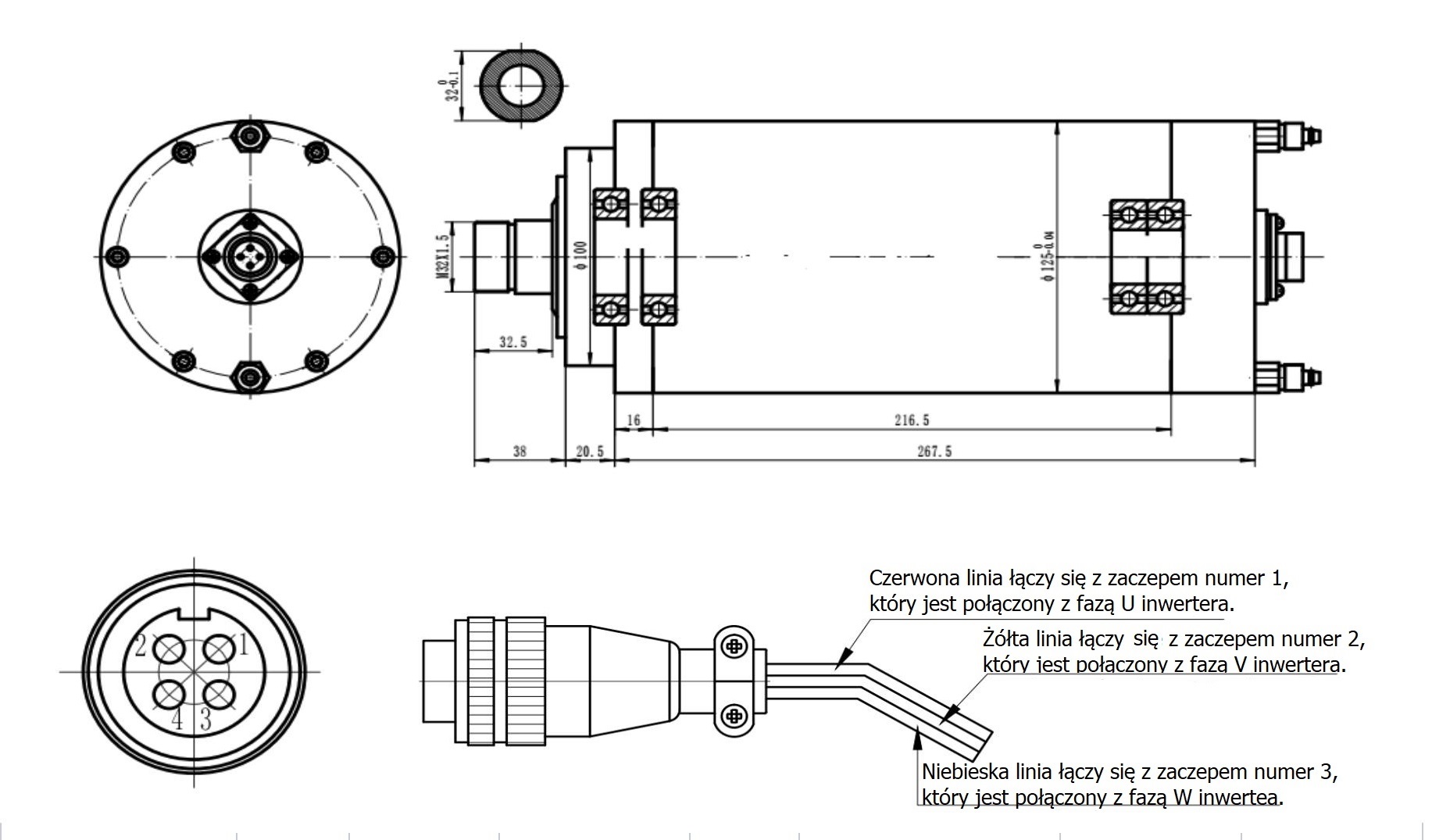 Elektrowrzeciono GDZ125 5.5kW 380V 24000rpm 400Hz ER25 Elektrowrzeciono GDZ125 5.5kW 380V 24000rpm 400Hz ER25