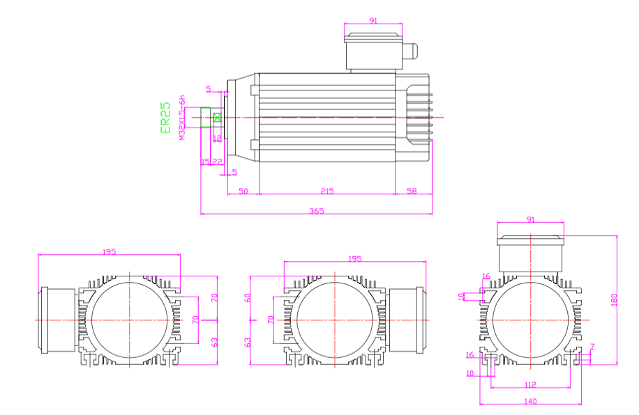 Elektrowrzeciono wolnoobrotowe GDZ65L 2.2kW 230/380V 3000rpm 50Hz ER25 Elektrowrzeciono wolnoobrotowe GDZ65L 2.2kW 230/380V 3000rpm 50Hz ER25