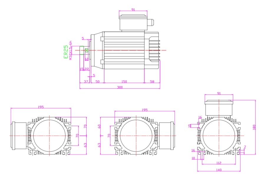 Elektrowrzeciono wolnoobrotowe GDZ80S2 1.1kW 230/380V 1500rpm 50Hz ER25 Elektrowrzeciono wolnoobrotowe GDZ80S2 1.1kW 230/380V 1500rpm 50Hz ER25