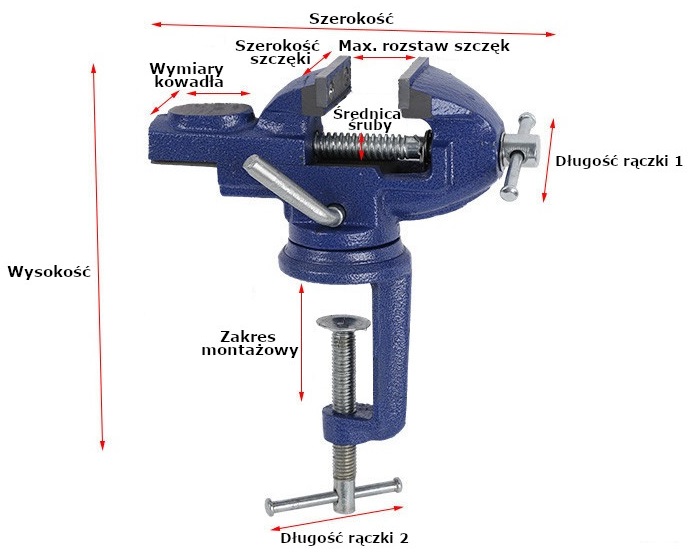 Imadło stołowe z kowadłem szczęki 60 mm Imadło stołowe z kowadłem szczęki 60 mm