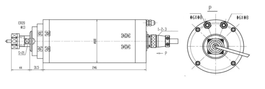 Elektrowrzeciono GDZ100 4kW 230V 24000rpm 400Hz ER20 Elektrowrzeciono GDZ100 4kW 230V 24000rpm 400Hz ER20