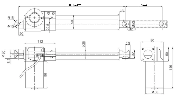 Siłownik elektryczny liniowy FY01 2500N 13mm/s  skok 100mm