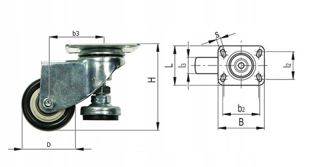 Kółko obrotowe fi 50mm gumowe, nośność 60 kg KM 50S