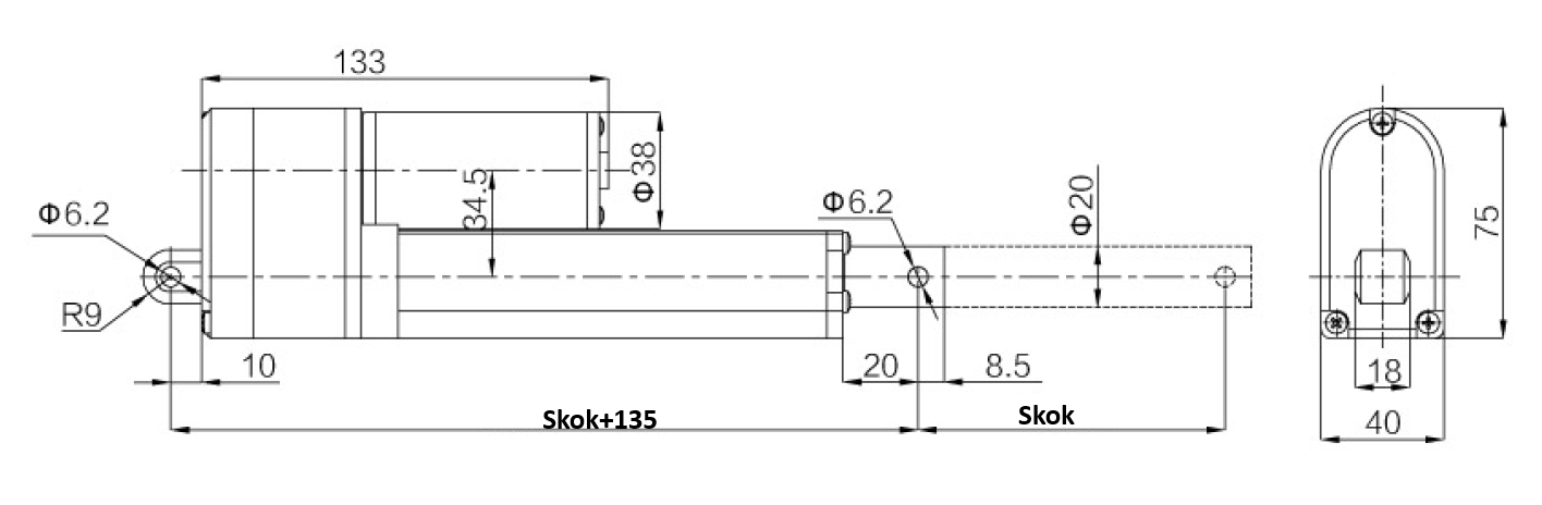 Siłownik elektryczny liniowy FY017 250N, wysuw 200mm, 30mm/s, 12V, sprzężęnie zwrotne z czujnikiem halla Siłownik elektryczny liniowy FY017 250N, wysuw 200mm, 30mm/s, 12V, sprzężęnie zwrotne z czujnikiem halla