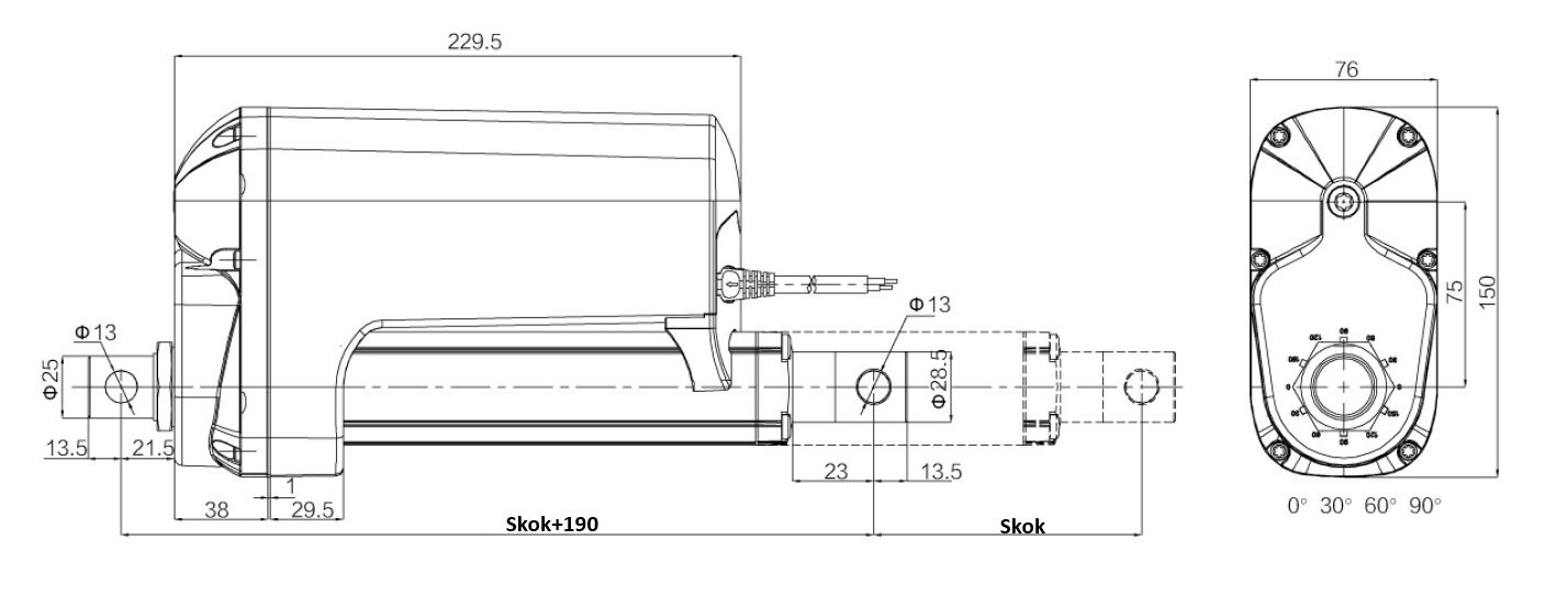 Siłownik elektryczny liniowy FY020 4000N, wysuw 800mm, 13mm/s, 24V, analogowe sprzężenie zwrotne Siłownik elektryczny liniowy FY020 4000N, wysuw 800mm, 13mm/s, 24V, analogowe sprzężenie zwrotne