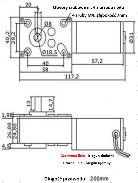 Silnik z przekładnią ślimakową 31:1 260RPM 12VDC Silnik z przekładnią ślimakową 31:1 260RPM 12VDC