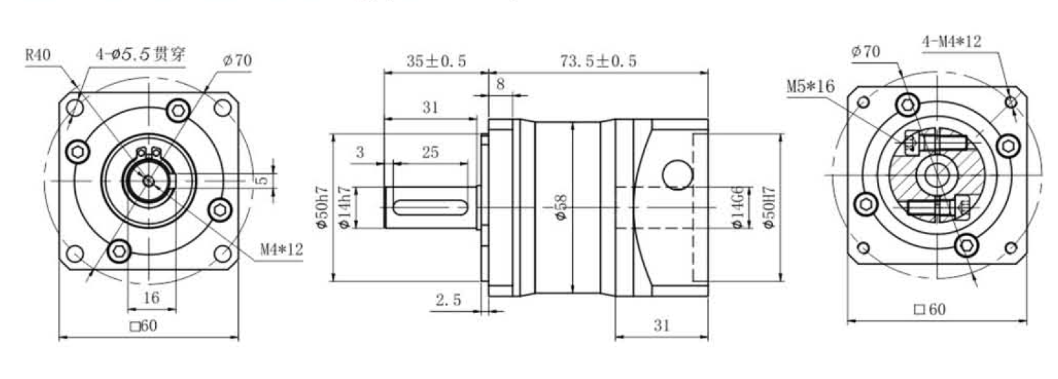 Przekładnia planetarna SPLF60-010MA SERVO 60x60 1:10 wał silnika 14mm Przekładnia planetarna SPLF60-010MA SERVO 60x60 1:10 wał silnika 14mm