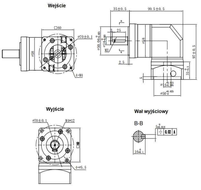 Przekładnia planetarna kątowa HPZS60-04MA SERVO 60x60 1:4 wał silnika 14mm Przekładnia planetarna kątowa HPZS60-04MA SERVO 60x60 1:4 wał silnika 14mm