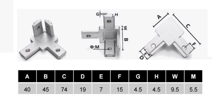 Łącznik 3-stronny do profili 40x40 Łącznik 3-stronny do profili 40x40