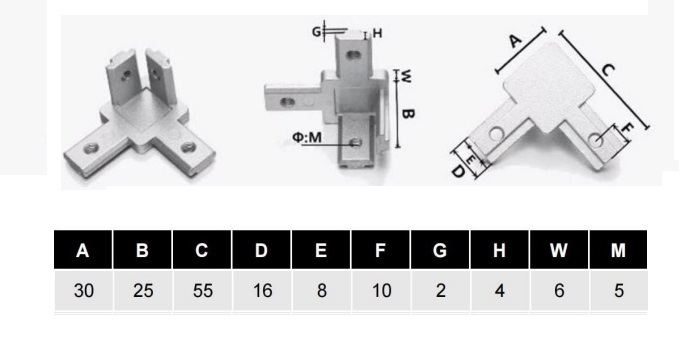 Łącznik 3-stronny do profili 30x30 Łącznik 3-stronny do profili 30x30