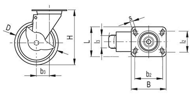 Kółko obrotowe fi 50mm plastikowe z hamulcem z płytą montażową, nośność 30 kg N145050DB