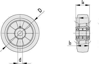 Kółko fi 75mm gumowe, nośność 50 kg 3050 - 75x21