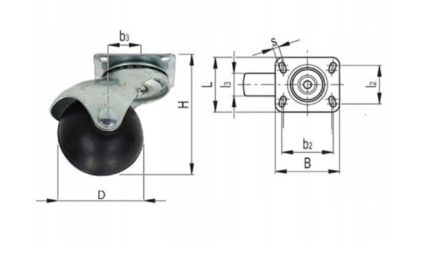 Kółko obrotowe fi 50mm gumowe z płytą montażową, nośność 25 kg 2105 - 50