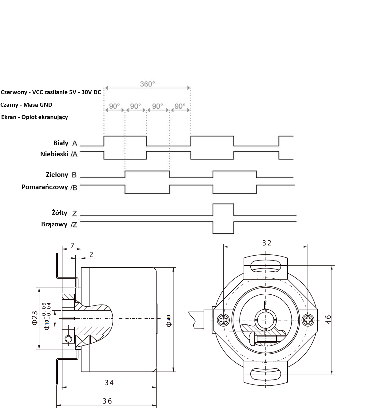 Enkoder inkrementalny obrotowy PKB4010-3600-G5-30T, 3600imp/obr, 5-30VDC, fi40, otwór 10mm, Line Driver Enkoder inkrementalny obrotowy PKB4010-3600-G5-30T, 3600imp/obr, 5-30VDC, fi40, otwór 10mm, Line Driver