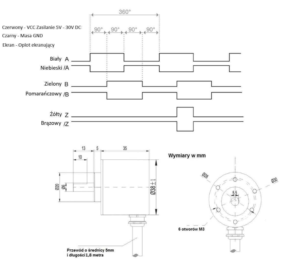 Enkoder inkrementalny obrotowy PIB3806-100-G5-30T Enkoder inkrementalny obrotowy PIB3806-100-G5-30T