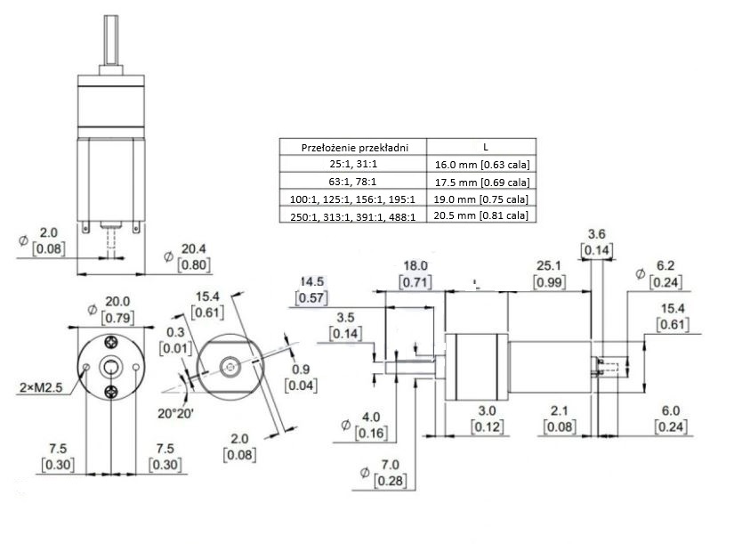 Silnik 20Dx43L 63:1 6V 225RPM obustronny zamiennik Pololu 3464 Silnik 20Dx43L 63:1 6V 225RPM obustronny zamiennik Pololu 3464