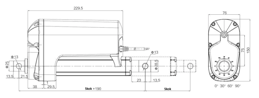 Siłownik elektryczny liniowy FY020 10000N, wysuw 500mm, 13mm/s, 24V