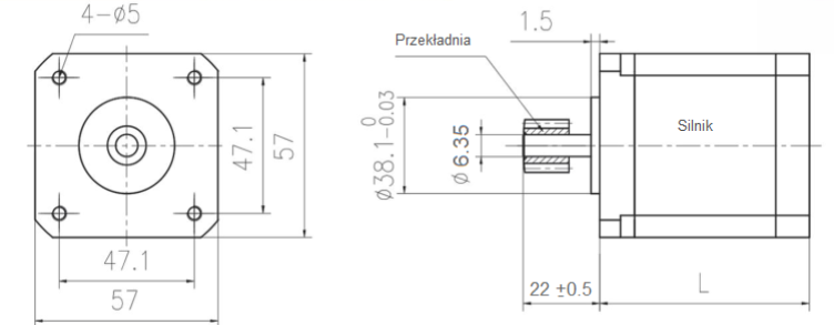 Przekładnia planetarna silnika krokowego SC57STH NEMA23 1:18 wał silnika 6.35mm