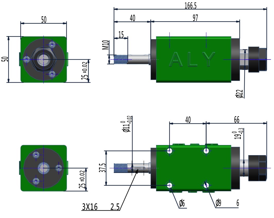 Wrzeciono wolnoobrotowe ER16 0.75kW 3000rpm Wrzeciono wolnoobrotowe ER16 0.75kW 3000rpm
