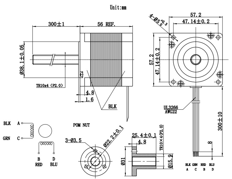 Silnik krokowy ze śrubą 57BYGH3302 - 1,5Nm, 2,5A T10x4 300mm Silnik krokowy ze śrubą 57BYGH3302 - 1,5Nm, 2,5A T10x4 300mm