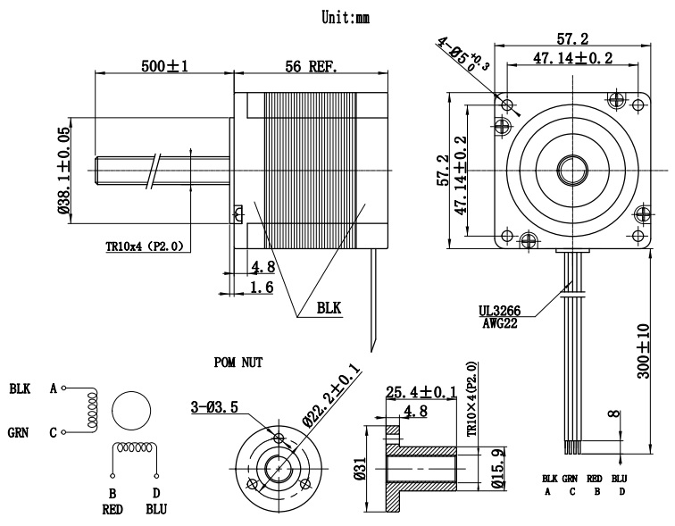 Silnik krokowy ze śrubą 57BYGH3302 - 1,5Nm, 2,5A T10x4 500mm Silnik krokowy ze śrubą 57BYGH3302 - 1,5Nm, 2,5A T10x4 500mm