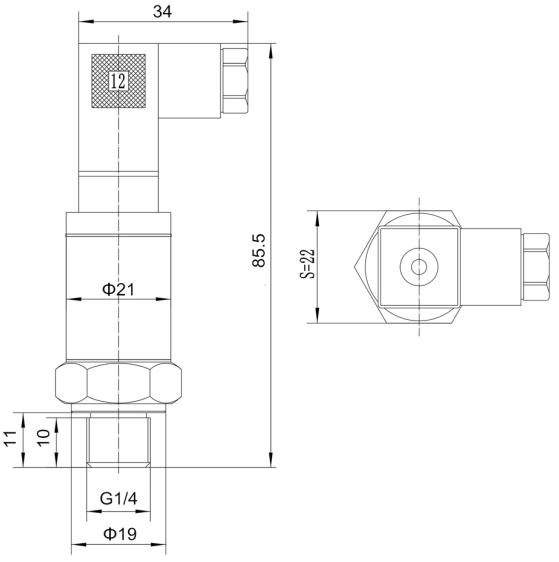 Przetwornik ciśnienia ZX5046-019 - 0-300bar, G1/4, 9-36V,0-10V Przetwornik ciśnienia ZX5046-019 - 0-300bar, G1/4, 9-36V,0-10V