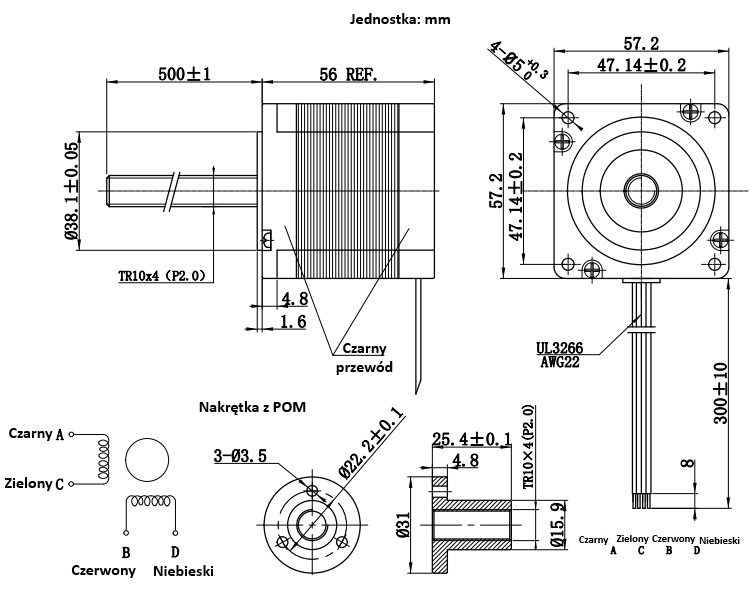 Silnik krokowy ze śrubą 57BYGH3302 - 1,5Nm, 2,5A T10x4 500mm Silnik krokowy ze śrubą 57BYGH3302 - 1,5Nm, 2,5A T10x4 500mm