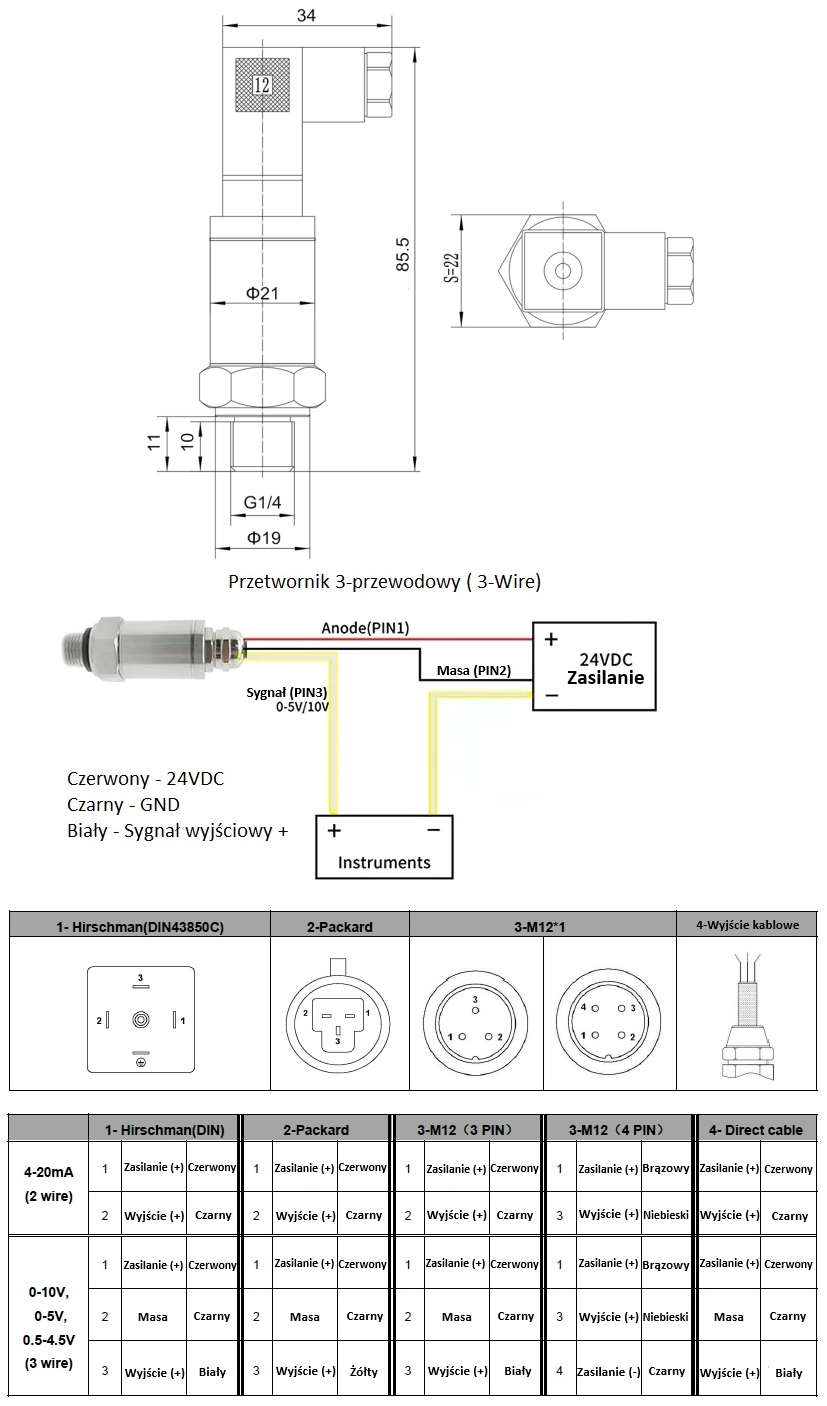 Przetwornik ciśnienia ZX5046-018 - 0-200bar, G1/4, 9-36V,0-10V Przetwornik ciśnienia ZX5046-018 - 0-200bar, G1/4, 9-36V,0-10V