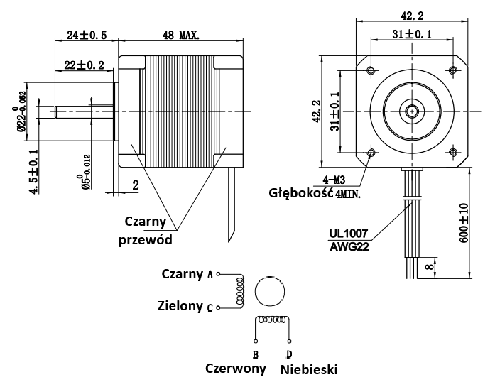 Silnik krokowy 42BYGH3002 -0,62Nm 42BYGH715-3C-24D Silnik krokowy 42BYGH3002 -0,62Nm 42BYGH715-3C-24D