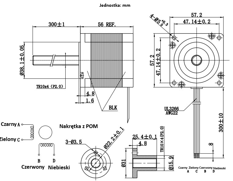 Silnik krokowy ze śrubą 57BYGH3302 - 1,5Nm, 2,5A T10x4 300mm Silnik krokowy ze śrubą 57BYGH3302 - 1,5Nm, 2,5A T10x4 300mm