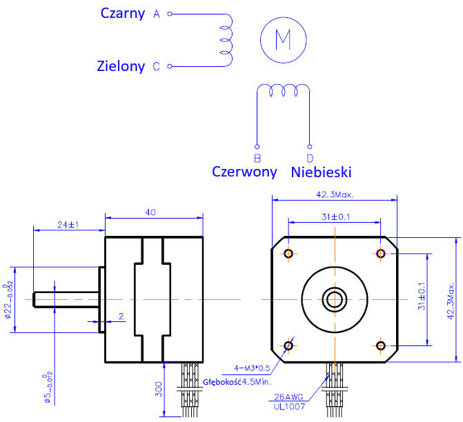 Silnik krokowy SM 42/38-0804A - 0.26Nm Silnik krokowy SM 42/38-0804A - 0.26Nm