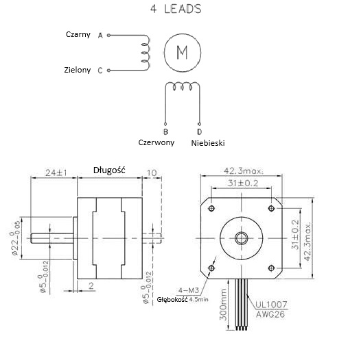 Silnik krokowy SM 42STH60-1684A - 0.91Nm Silnik krokowy SM 42STH60-1684A - 0.91Nm