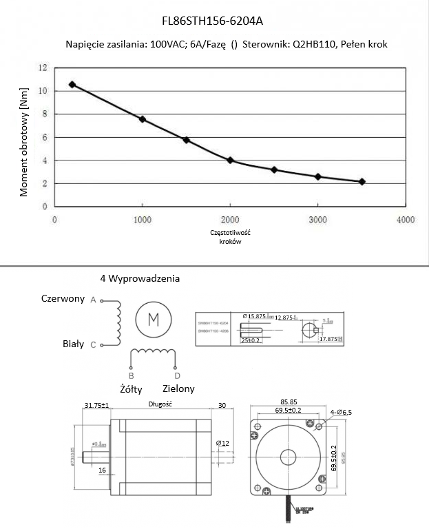 Silnik krokowy SM 86/156-6204A (fi16) - 12.2Nm Silnik krokowy SM 86/156-6204A (fi16) - 12.2Nm