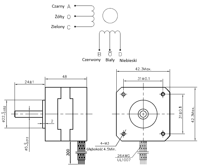 Silnik krokowy SM 42/47-0406A - 0.32Nm Silnik krokowy SM 42/47-0406A - 0.32Nm