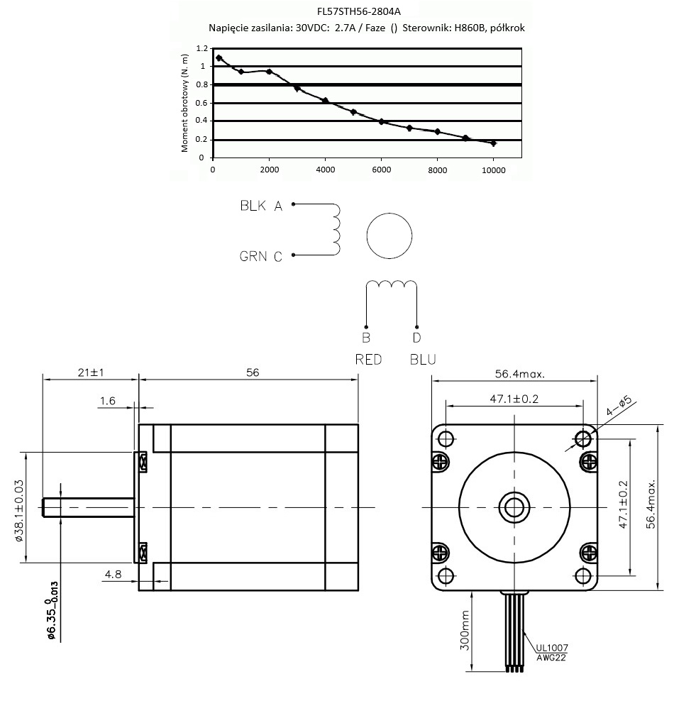 Silnik krokowy SM 57/56-2804A - 1.3Nm Silnik krokowy SM 57/56-2804A - 1.3Nm