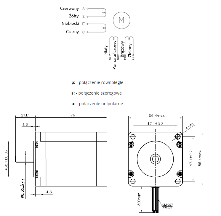 Silnik krokowy SM 57/76-2008A - 2Nm Silnik krokowy SM 57/76-2008A - 2Nm
