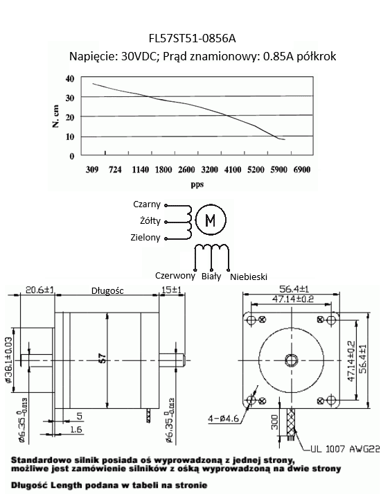 Silnik krokowy SM 57/51-0856A - 0.48Nm Silnik krokowy SM 57/51-0856A - 0.48Nm