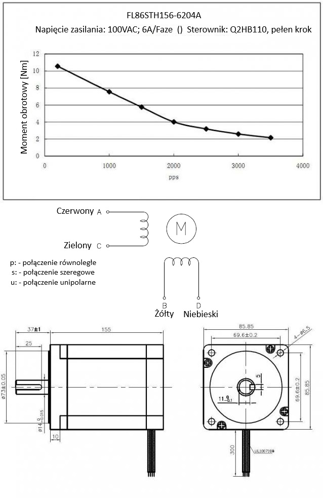 Silnik krokowy SM 86/156-6204A (fi14) - 12.2Nm Silnik krokowy SM 86/156-6204A (fi14) - 12.2Nm