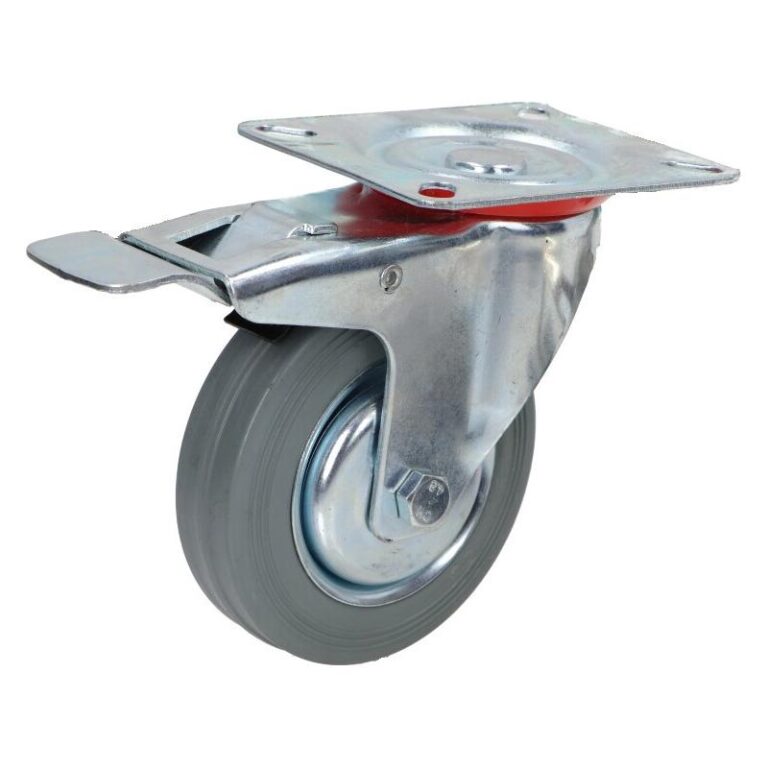 Kółko obrotowe fi 100mm gumowe z hamulcem z płytą montażową, nośność 70 kg 4023 - 100x30